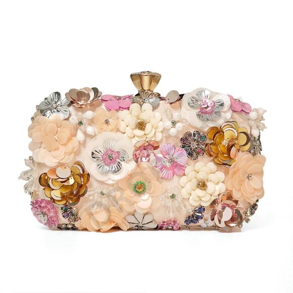Handbags - Elegant Floral Clutch Purse Convertible Chain Evening Bag Formal Event